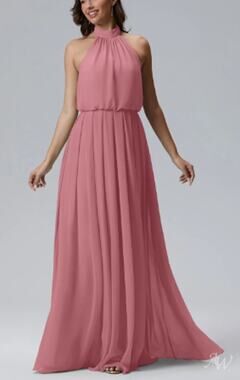 AW BRIDAL SZ 6 S desert rose Celsius chiffon formal party maxi dress new 0b15